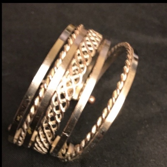 Vintage Cuff Bangle Bracelet silver brass tone stacked & barbell end  2.5" X 1" - Picture 4 of 11